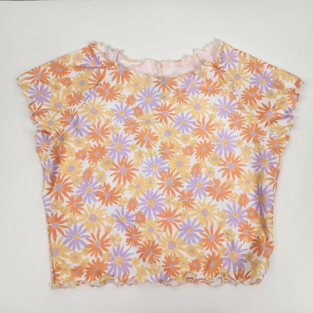 L*Space Wildflower Rashguard Top Short Sleeve Size Small Orange Floral NWT - Picture 2 of 5